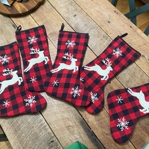 Set of 5 Buffalo Plaid Christmas Stockings